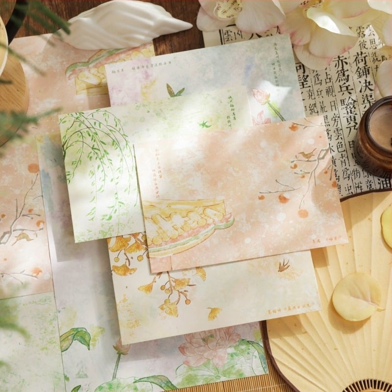 Set de hârtie pentru scrisori în stil chinezesc nou, patru anotimpuri, peisaj Willow and Lotus