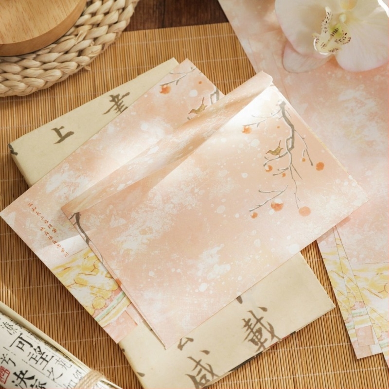 Set de hârtie pentru scrisori în stil chinezesc nou, patru anotimpuri, peisaj Willow and Lotus