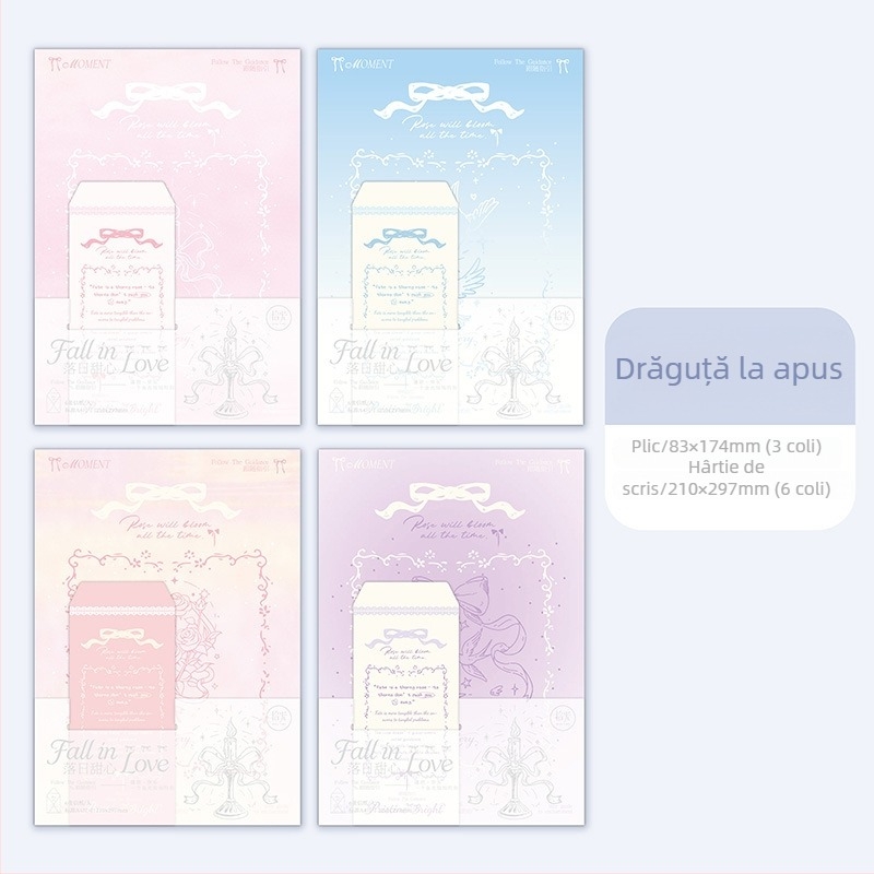 Set A4 de hârtie pentru scris și plicuri – Seria Sunset Sweetheart – Cuplu studențesc romantic, artistic, pentru confesiune de sărbători