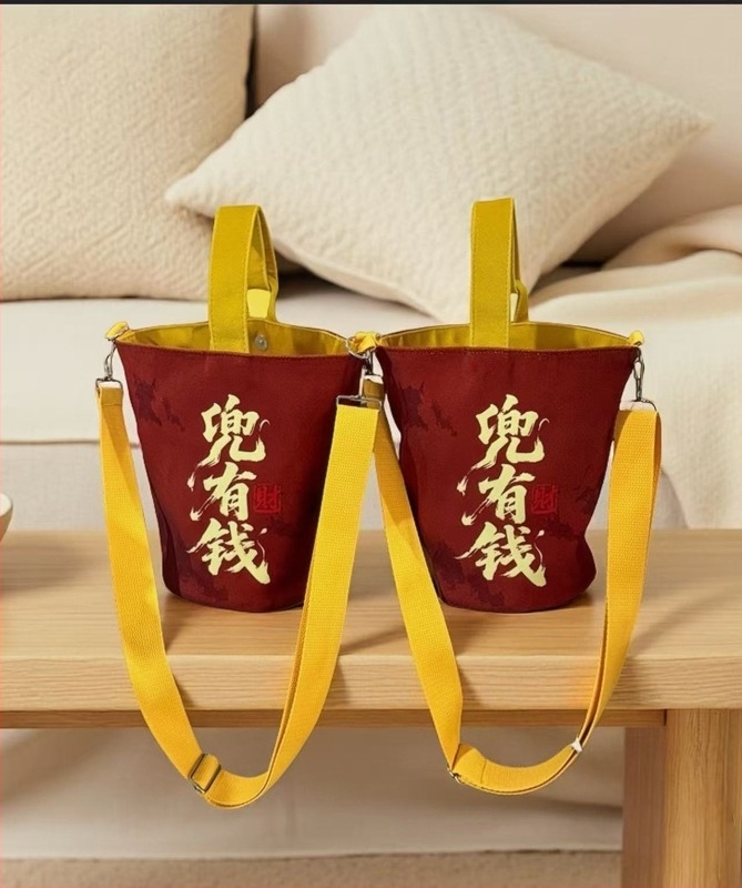 Lingyin Temple Money Bag cu logo personalizat, geantă de cumpărături din velur și bumbac, geantă bucket din pânză, pentru obiective turistice culturale și creativitate