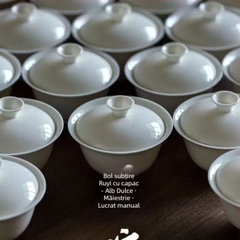 Vas de ceai ceramic cu capac, pereți subțiri, glazură bej