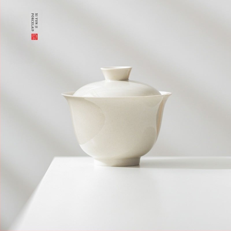Castron mare cu capac din porțelan alb pentru prepararea ceaiului acasă, ceramică japoneză lucrată manual, nu se încălzește la atingere