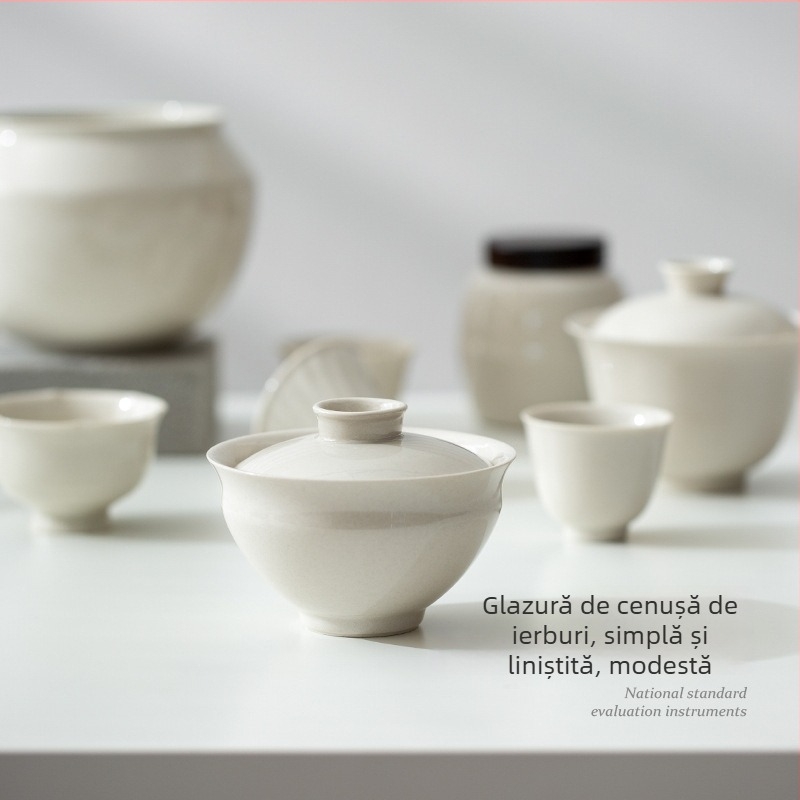 Castron mare cu capac din porțelan alb pentru prepararea ceaiului acasă, ceramică japoneză lucrată manual, nu se încălzește la atingere