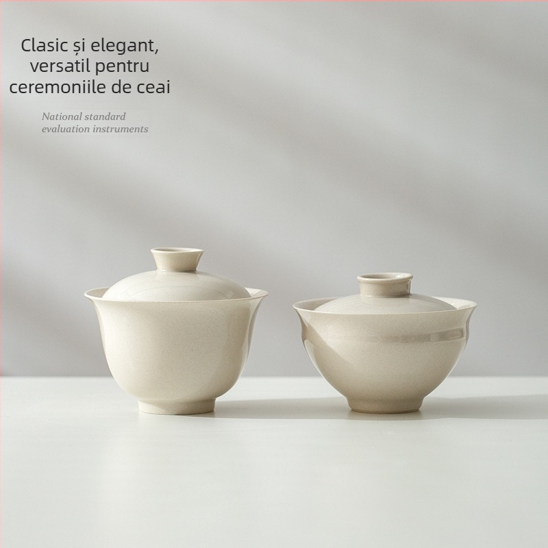 Castron mare cu capac din porțelan alb pentru prepararea ceaiului acasă, ceramică japoneză lucrată manual, nu se încălzește la atingere