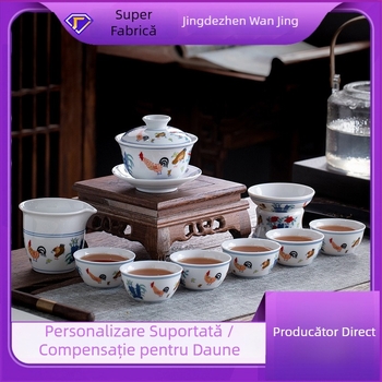 Set de ceai Jingdezhen din porțelan alb de înaltă calitate, cu cești și ceainic cu capac — set ceramic Gongfu, cutie cadou, logo personalizabil