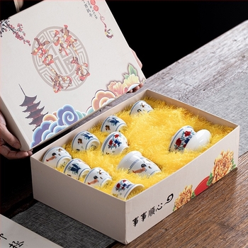 Set de ceai Jingdezhen din porțelan alb de înaltă calitate, cu cești și ceainic cu capac — set ceramic Gongfu, cutie cadou, logo personalizabil