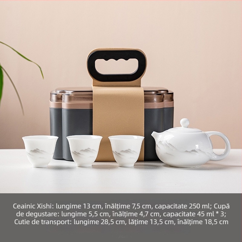 Set de ceai portabil din ceramică pentru călătorii, cu bol cu capac și ceașcă – cadou