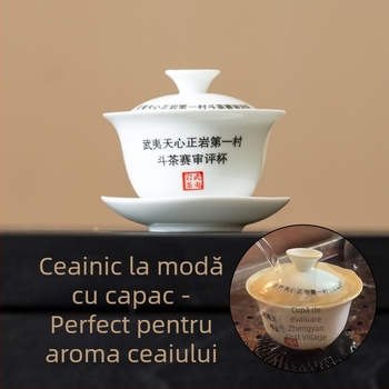 Ceașă de ceai din porțelan alb cu capac pentru ceaiul Wuyi rock, vas de degustare oolong