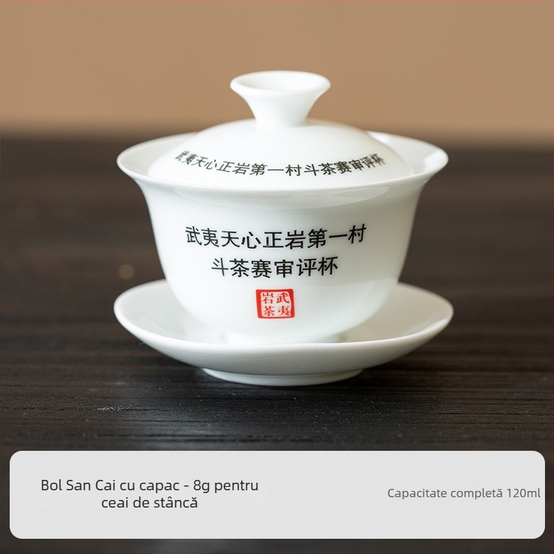 Ceașă de ceai din porțelan alb cu capac pentru ceaiul Wuyi rock, vas de degustare oolong