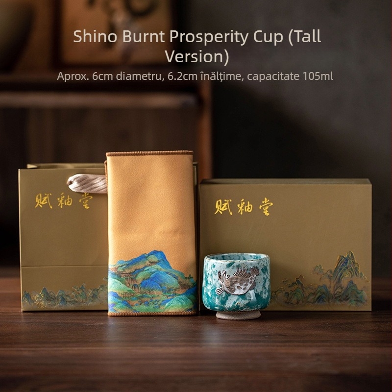 Shino Fortune Abundant ceașcă de ceai — ceașcă personală, ceramică Jian ware, lucrată manual, arsă pe lemn, glazură minerală