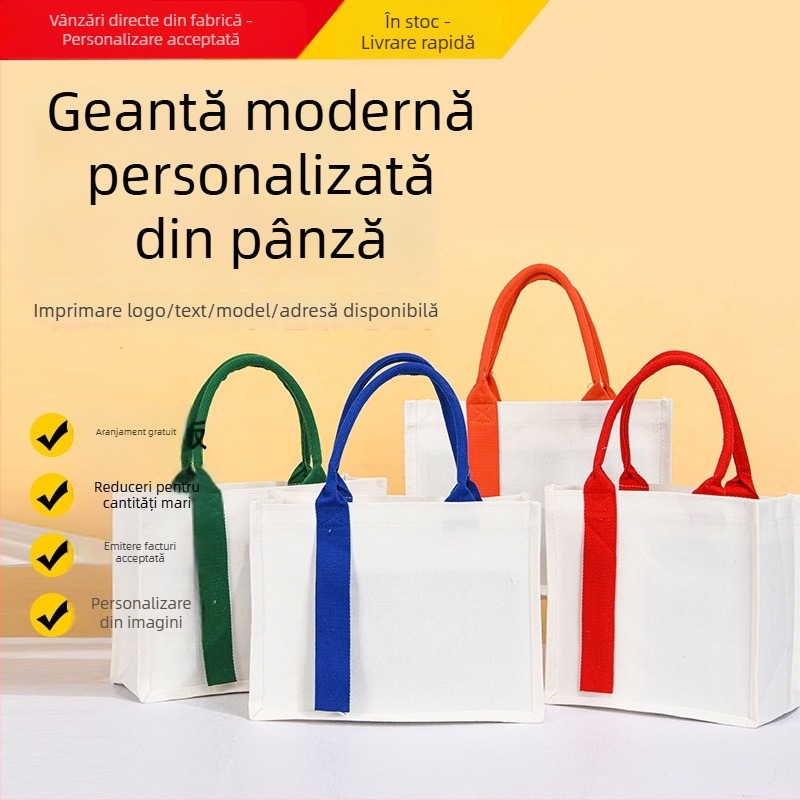 Geantă tote din pânză, personalizabilă, cu finisaj din material de bumbac acoperit, capacitate mare, imprimare
