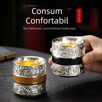 Set cadou de ceai Tangsong: ceașcă de ceai ceramică cu accente argint 999 și ceainic – cutie cadou