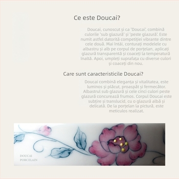 Ceainic din porțelan Doucai, pictat manual, albastru și alb, în formă de calabash, cu design cu bujor cu mii de petale, pentru uz personal