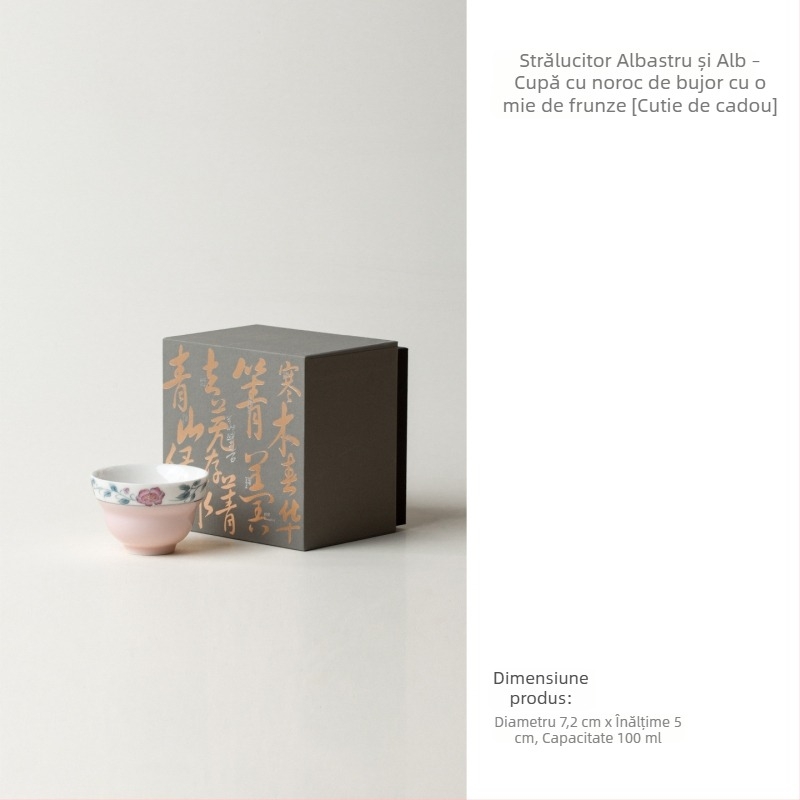 Ceainic din porțelan Doucai, pictat manual, albastru și alb, în formă de calabash, cu design cu bujor cu mii de petale, pentru uz personal