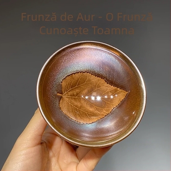 Ceașcă de ceai Jianzhan cu model Zijin Wood-Leaf, gură îngustă, ceramică Kung Fu