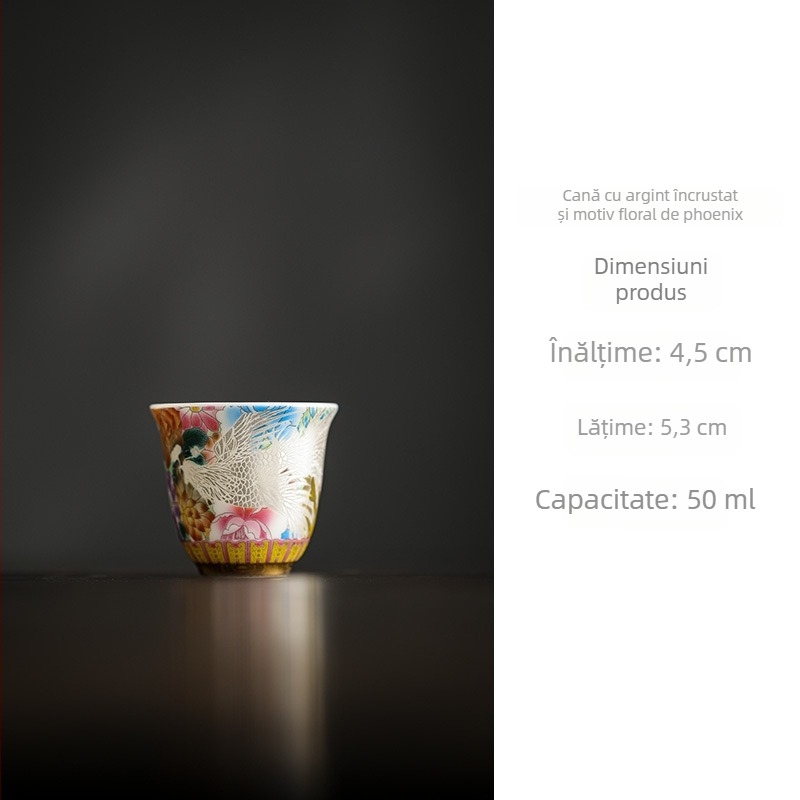 Qihuan ceașcă de ceai ceramică, motiv dragon și phoenix, stil palat, porție unică