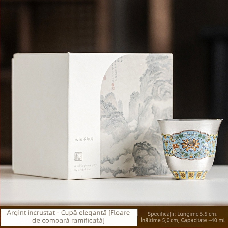Ceșcă ceramică de ceai cu motiv floral filigran, placată cu argint, pentru uz casnic, ceașcă personală de degustare a ceaiului
