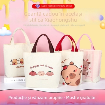 Geantă din pânză personalizată cu tema Capibara pentru copii – gentuță cadou pentru ziua de naștere, din bumbac