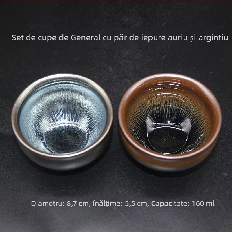 Ceasă de ceai Jian ware, mare, corp din porțelan negru, glazură cu fire argintii, un singur ceai degustare de înaltă calitate