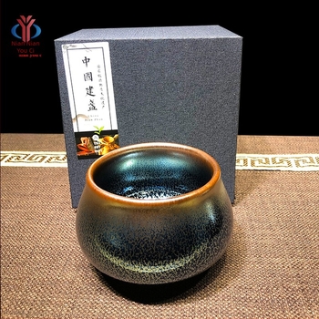 ceașcă de ceai Jianzhan Buddha Belly din Jianyang, ceramică neagră, glazură minerală originală, lucrată manual, model Blue Kirin