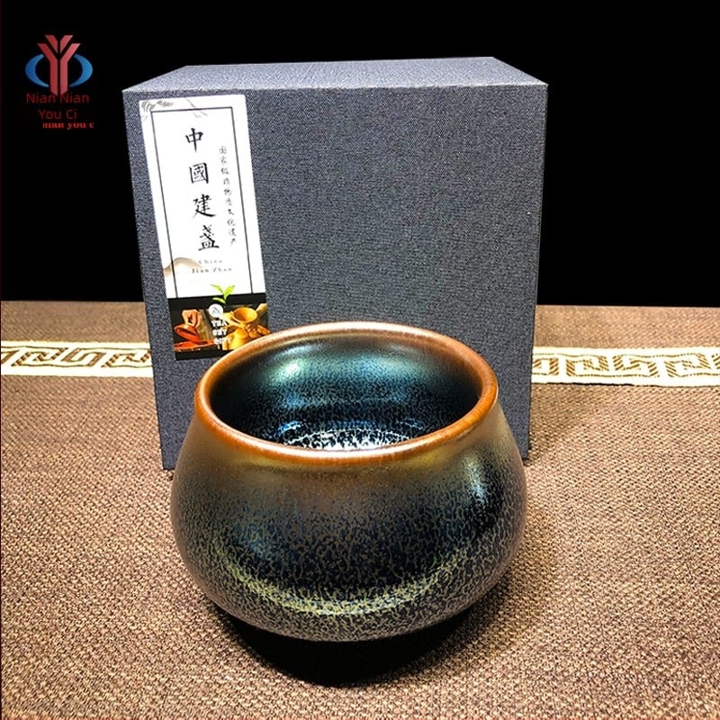 ceașcă de ceai Jianzhan Buddha Belly din Jianyang, ceramică neagră, glazură minerală originală, lucrată manual, model Blue Kirin