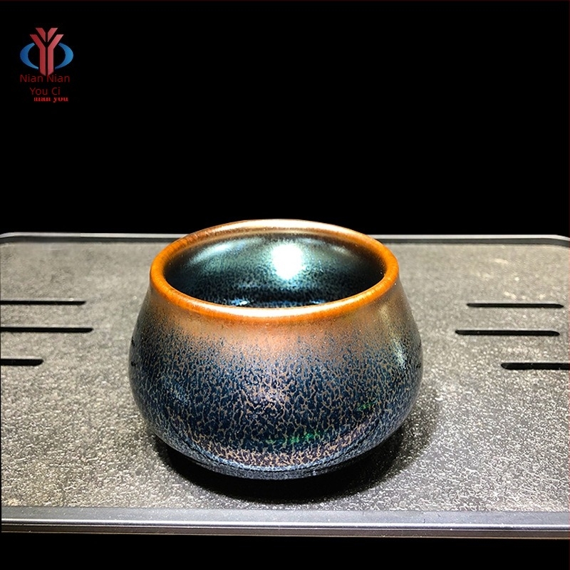 ceașcă de ceai Jianzhan Buddha Belly din Jianyang, ceramică neagră, glazură minerală originală, lucrată manual, model Blue Kirin