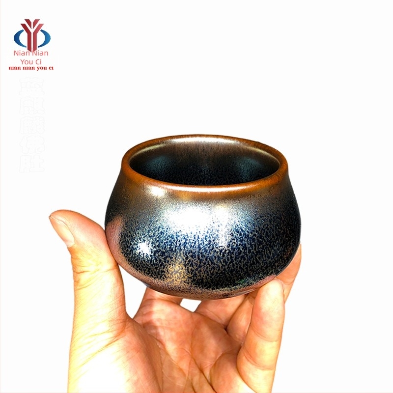 ceașcă de ceai Jianzhan Buddha Belly din Jianyang, ceramică neagră, glazură minerală originală, lucrată manual, model Blue Kirin