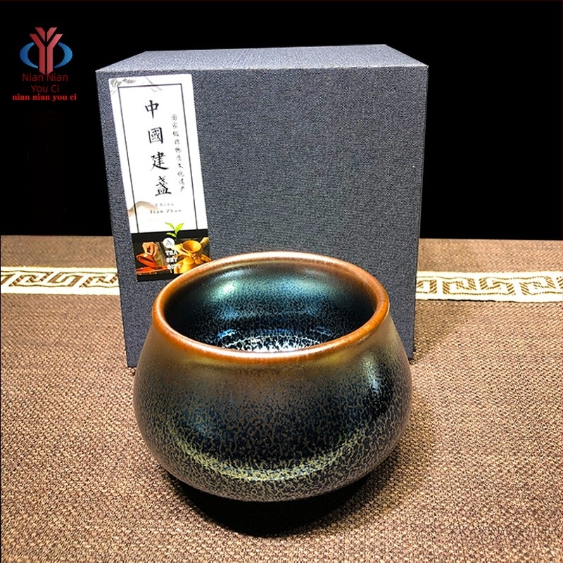 ceașcă de ceai Jianzhan Buddha Belly din Jianyang, ceramică neagră, glazură minerală originală, lucrată manual, model Blue Kirin