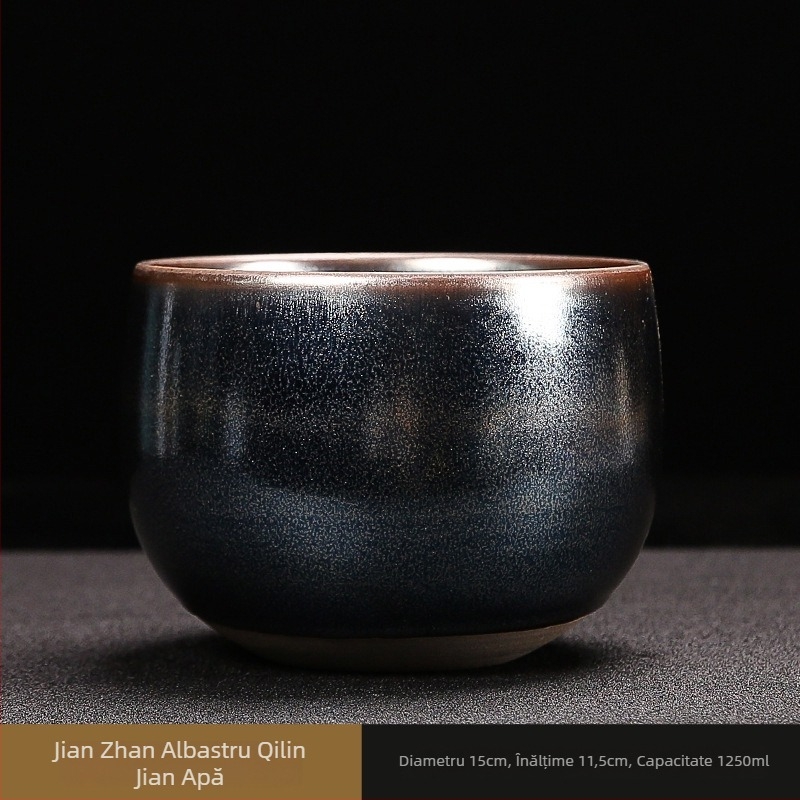 Jianyang Jianzhan: glazură minerală originală, ceramică lucrată manual, corp din fier, ars cu lemn, textură păr de iepure, Kirin albastru, ceașcă Tianmu pentru spălatul ceaiului, intrare apă, vas pentru zaț de ceai
