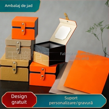 Set de ceai din piele portocalie cu ceașcă Jianzhan, ceainic din lut purpuriu, cutie brocard, ceașcă de degustare și cutie de depozitare