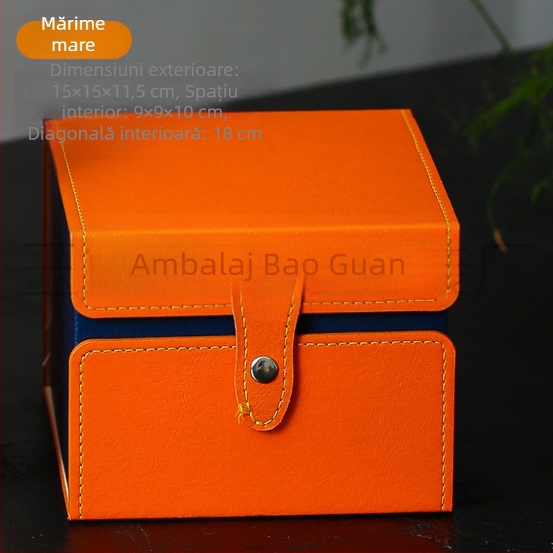 Set de ceai din piele portocalie cu ceașcă Jianzhan, ceainic din lut purpuriu, cutie brocard, ceașcă de degustare și cutie de depozitare