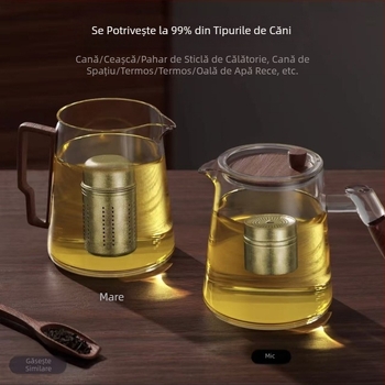 Recipient din titan pur pentru ceai, cu filtru pentru infuzie, bilă de ceai și frunze de ceai