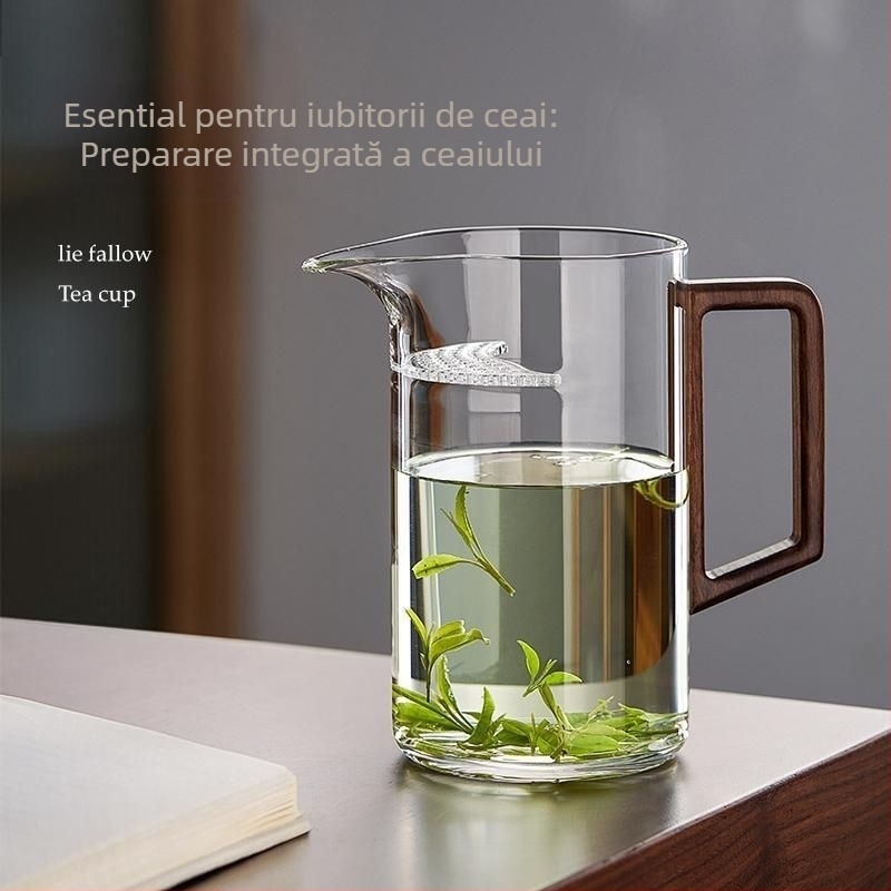 Ceșcuță de ceai din sticlă borosilicat rezistentă la căldură, cu filtru și divizor pentru ceai, formă semilună, set pentru ceai verde, în stil chinezesc nou