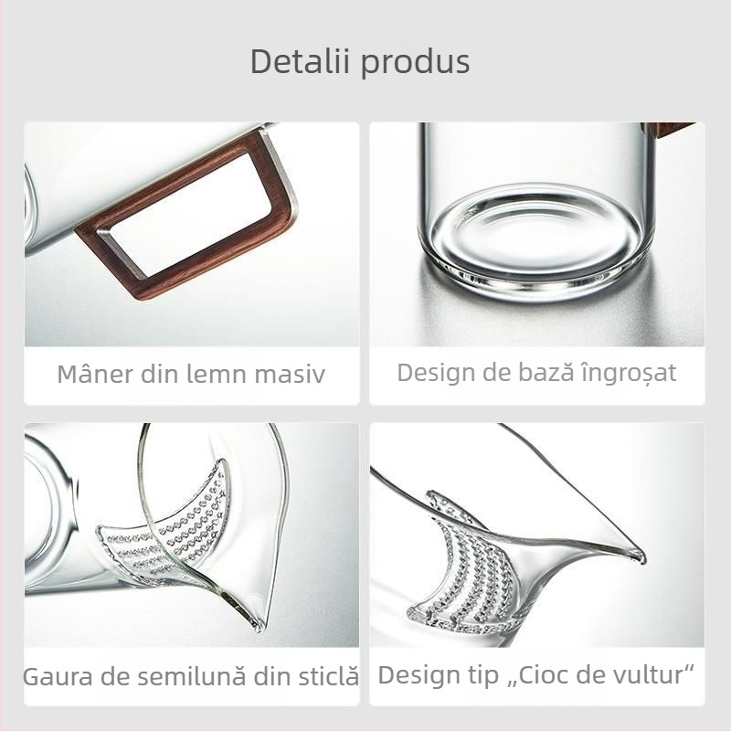 Ceșcuță de ceai din sticlă borosilicat rezistentă la căldură, cu filtru și divizor pentru ceai, formă semilună, set pentru ceai verde, în stil chinezesc nou