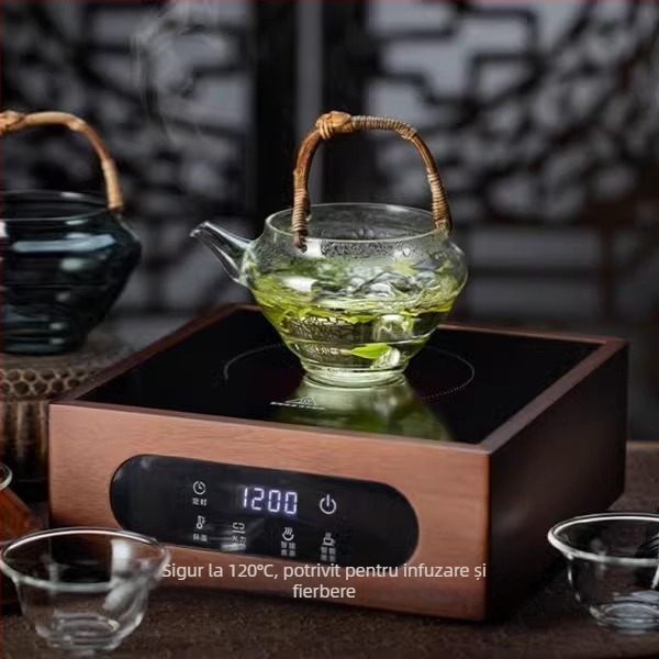 Ceainic de înaltă calitate, cu mâner, separator termorezistent pentru ceai și infuzor pentru ceai verde, din sticlă borosilikat groasă, stil japonez