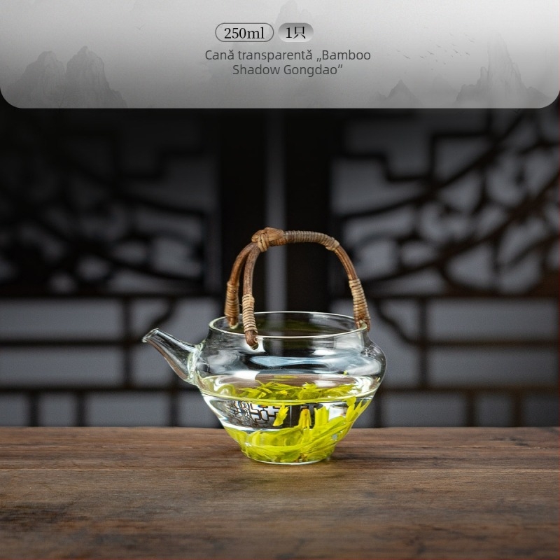 Ceainic de înaltă calitate, cu mâner, separator termorezistent pentru ceai și infuzor pentru ceai verde, din sticlă borosilikat groasă, stil japonez