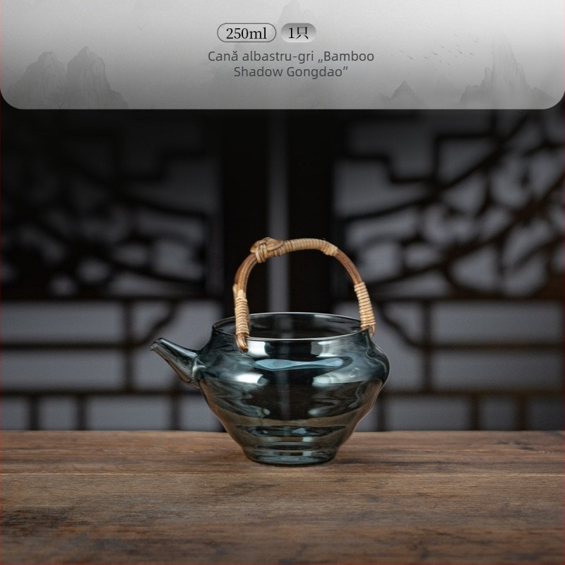 Ceainic de înaltă calitate, cu mâner, separator termorezistent pentru ceai și infuzor pentru ceai verde, din sticlă borosilikat groasă, stil japonez