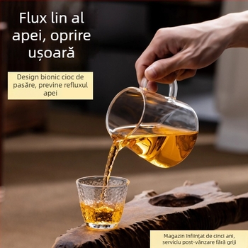 Set Gongfu de ceai: cană de distribuție din sticlă cu ceainic drept, pentru prepararea ceaiului acasă, filtru din oțel inox, dozator de ceai