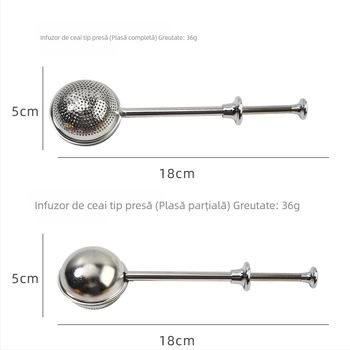 Ceainic din oțel inoxidabil cu infuzor de ceai de tip apăsare, tijă filtrantă, minge de ceai din plasă și instrument pentru frunze de ceai