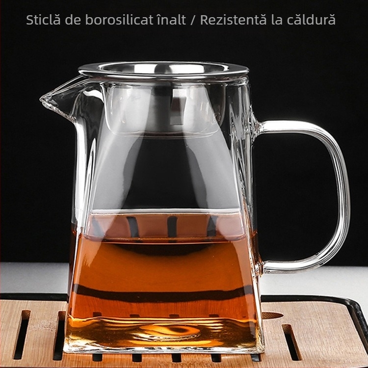 Ceașcă de ceai din sticlă borosilikată rezistentă la temperatură, cu filtru, pătrată