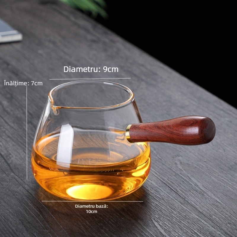 Set de ceai din sticlă borosilică cu mâner din lemn și filtru integrat — rezistent la căldură