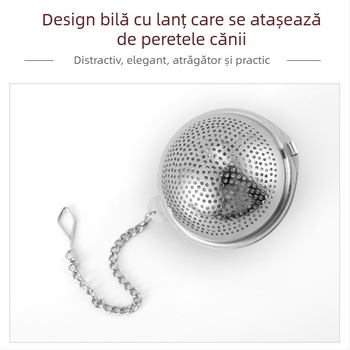 Infuzor de ceai din oțel inoxidabil 304, cu bilă rotundă și lanț, filtru de ceai portabil pentru birou