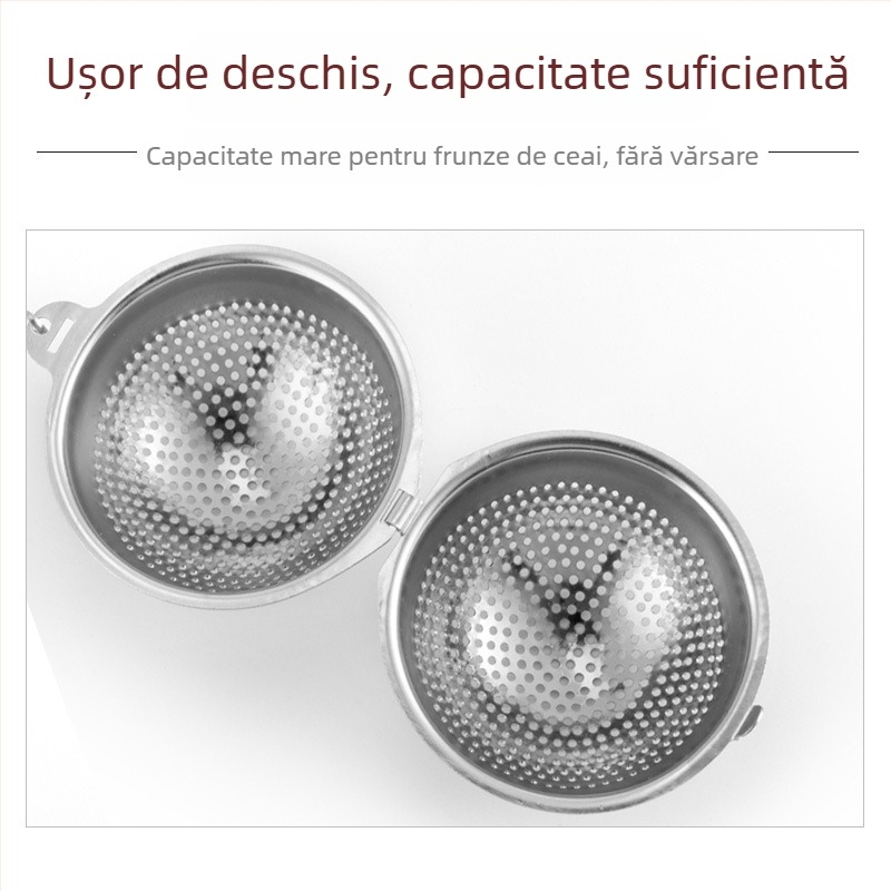 Infuzor de ceai din oțel inoxidabil 304, cu bilă rotundă și lanț, filtru de ceai portabil pentru birou