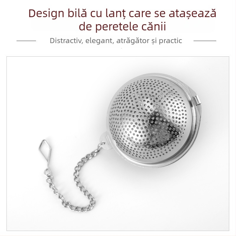 Infuzor de ceai din oțel inoxidabil 304, cu bilă rotundă și lanț, filtru de ceai portabil pentru birou