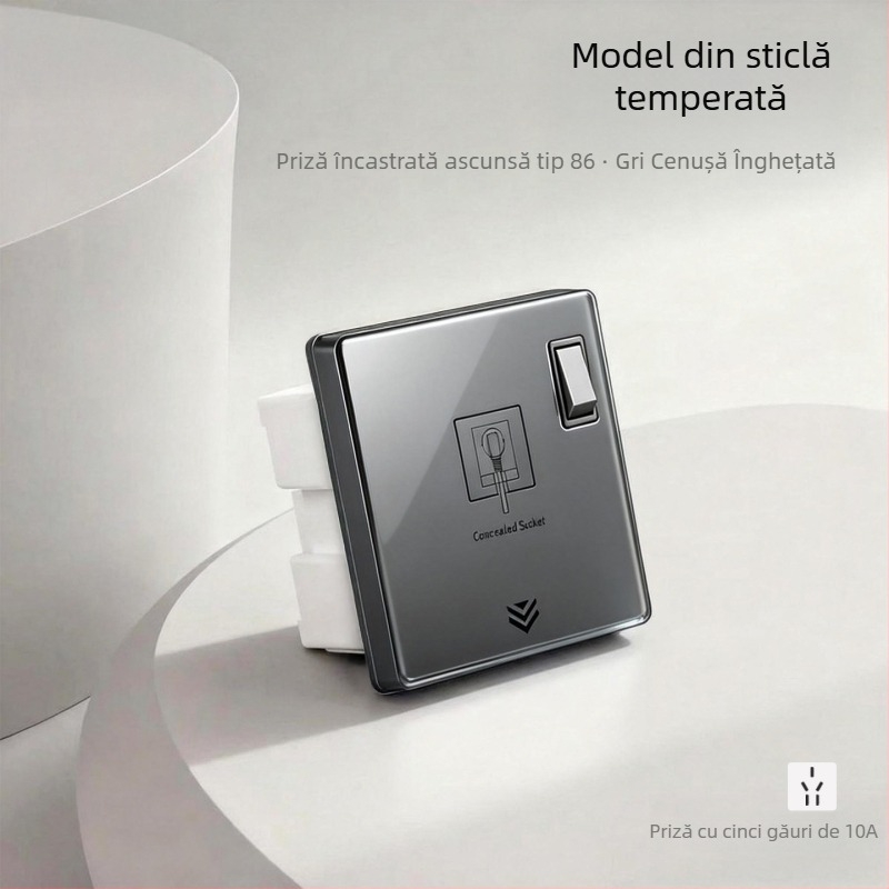 Panou de prize încastrat, tip 86, cu întrerupător, 1 modul, 5 prize