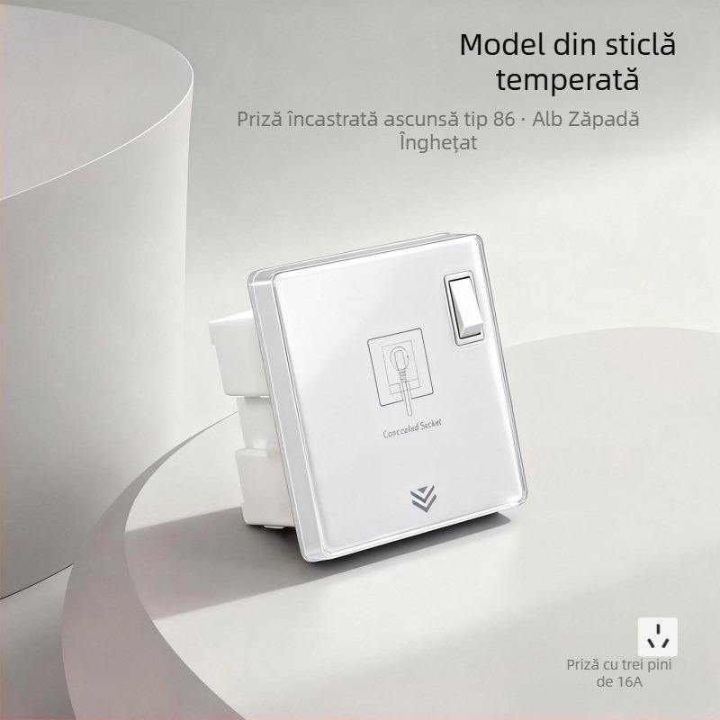 Panou de prize încastrat, tip 86, cu întrerupător, 1 modul, 5 prize