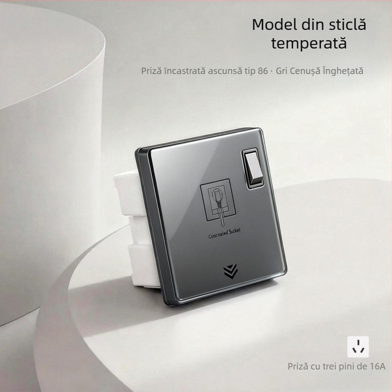 Panou de prize încastrat, tip 86, cu întrerupător, 1 modul, 5 prize