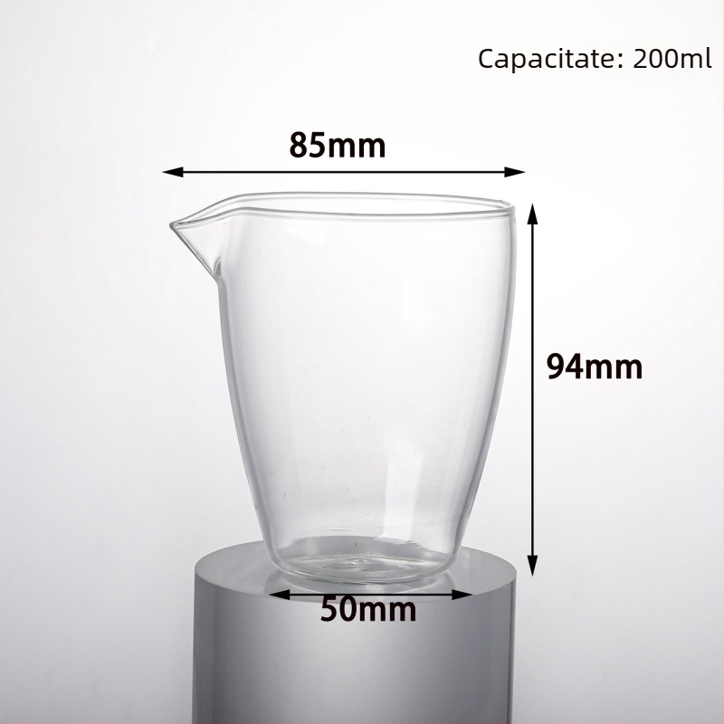 Set de ceai din sticlă borosilicat transparent pentru uz casnic, include recipient pentru repartizarea ceaiului, serviciu de ceai și căni cu gură ascuțită
