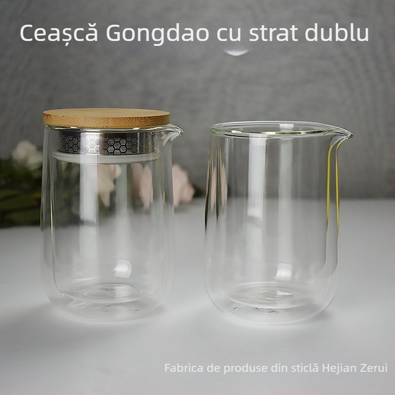 Pahar din sticlă borosilikată, gros, pentru ceremonii de ceai, cană de distribuție a ceaiului cu pereți dubli