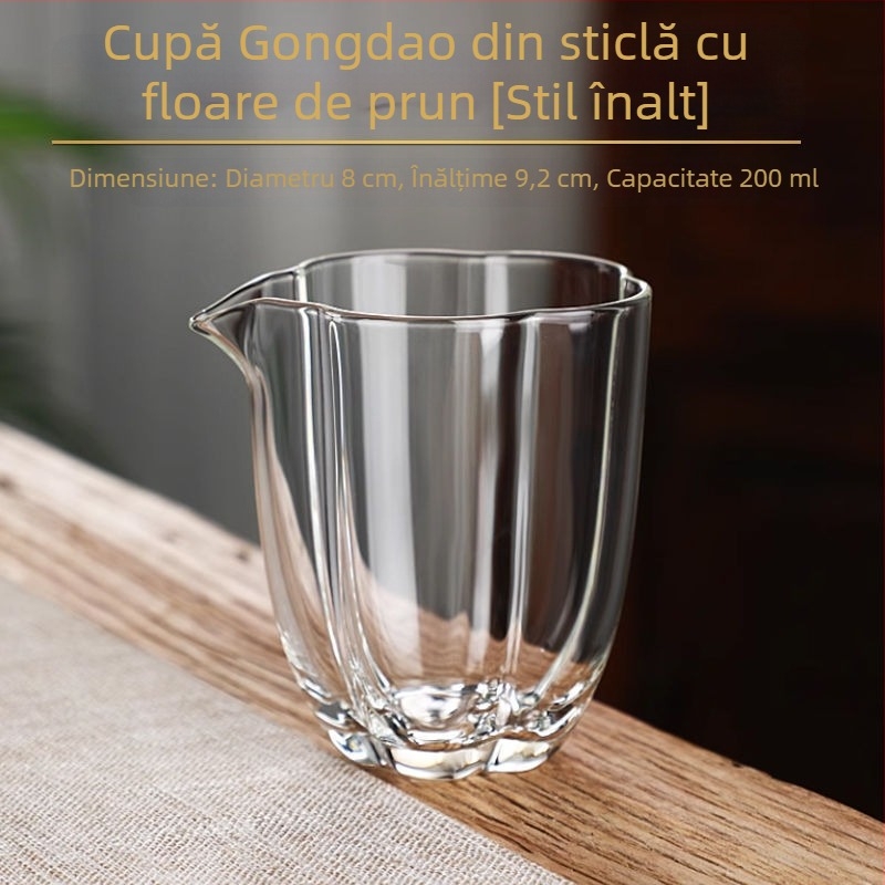 Set de ceai din sticlă groasă, cu ceașcă în formă de floare de prune și divizor de ceai din sticlă, lucrat manual, stil japonez, premium, rezistent la căldură